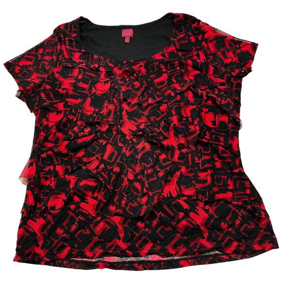 212 Collection Tiered Blouse Plus 1X Red Black Short Sleeve Y2K Vamp Whimsigoth - Picture 1 of 8
